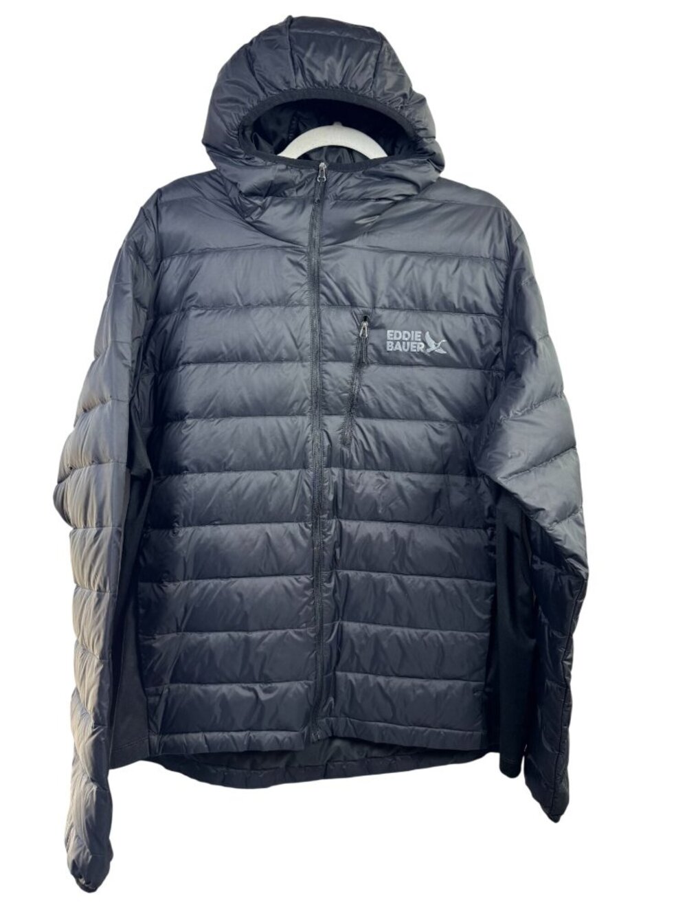 Eddie Bauer Mens Black 550 Down Puffer Jacket Coat size XL Hooded Nylon Winter
